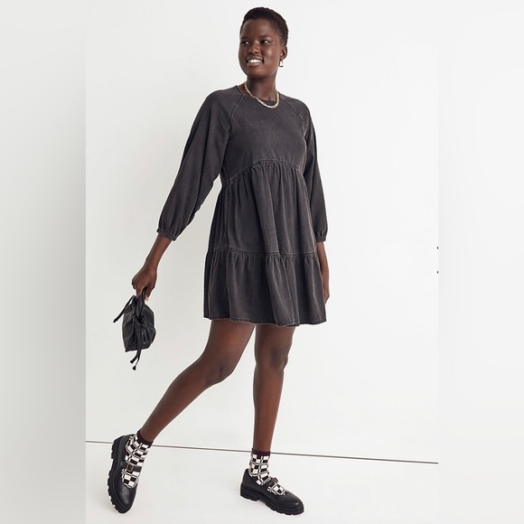 Madewell Denim Raglan-Sleeve Mini Dress in Lunar Wash Size 2X NEW - Picture 3 of 14
